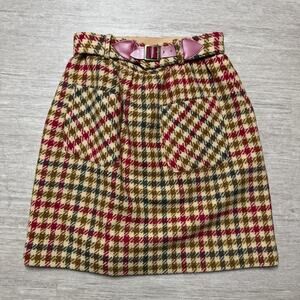 Vintage 60s 70s Peerless of Boston Chunky Knit Wool Skirt Belted Pockets 26" Mid